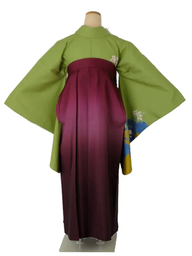 小学生卒業式袴女児 グリーン白花桜×ワインぼかし N012