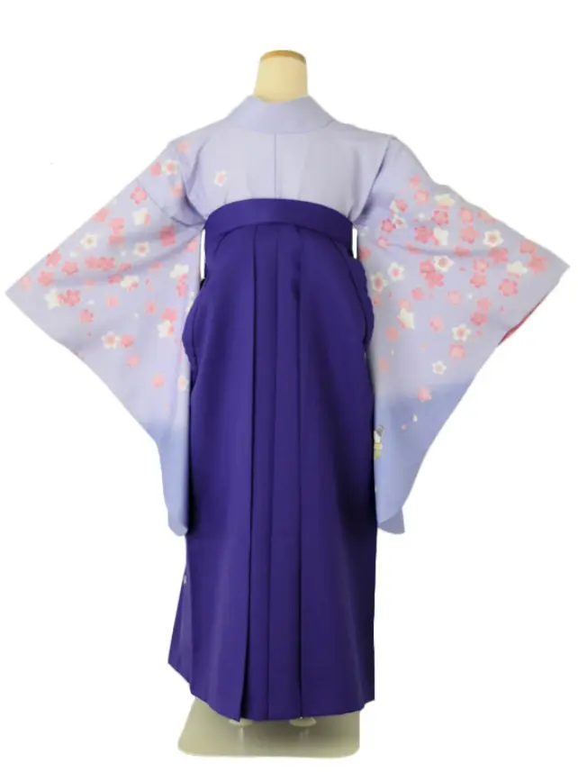 小学生卒業式袴女児 パープルひな人形×パープル無地桜刺繍 N013