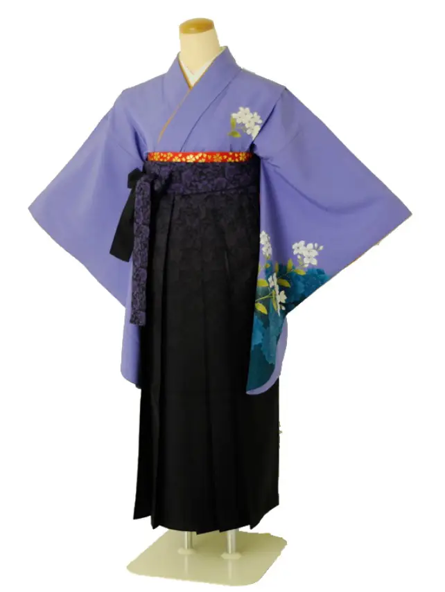 小学生卒業式袴女児c115パープル白花桜と×パープルバラ模様ぼかし