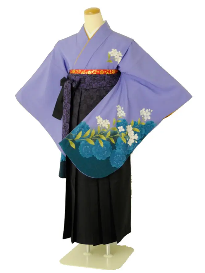 小学生卒業式袴女児 パープル白花桜と×パープルバラ模様ぼかし N015