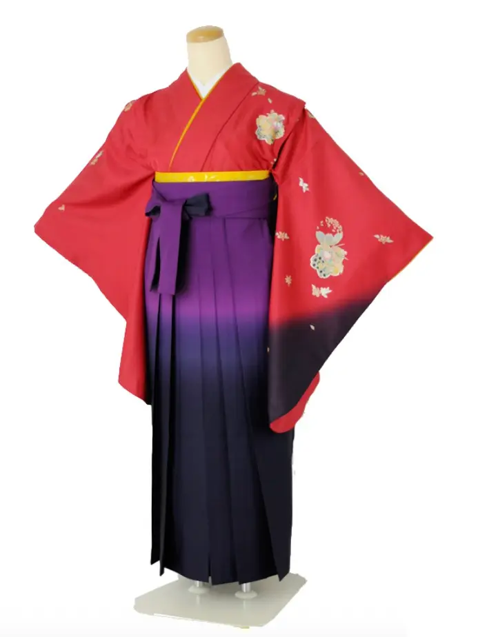 小学生卒業式袴女児c118ワイン花チラシ×パープルぼかし