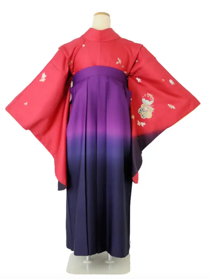 小学生卒業式袴女児 ワイン花チラシ×パープルぼかし N018