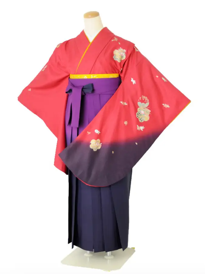 小学生卒業式袴女児 ワイン花チラシ×パープルぼかし N018