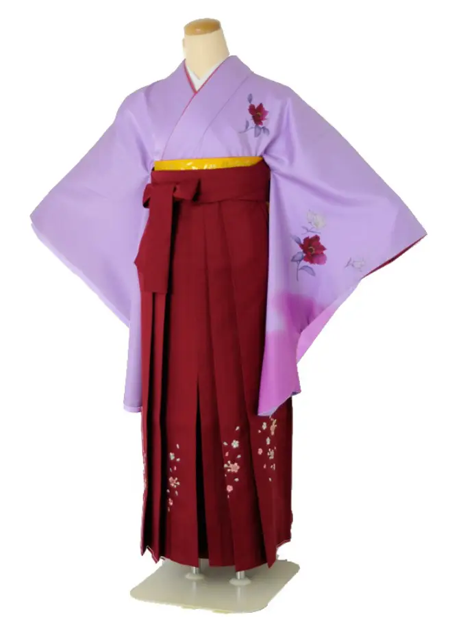 小学生卒業式袴女児c120パステルパープル×レッド裾桜