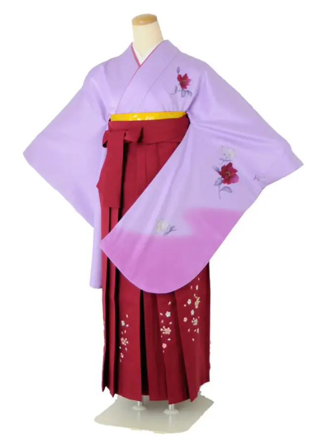 小学生卒業式袴女児 パステルパープル×レッド裾桜 N019