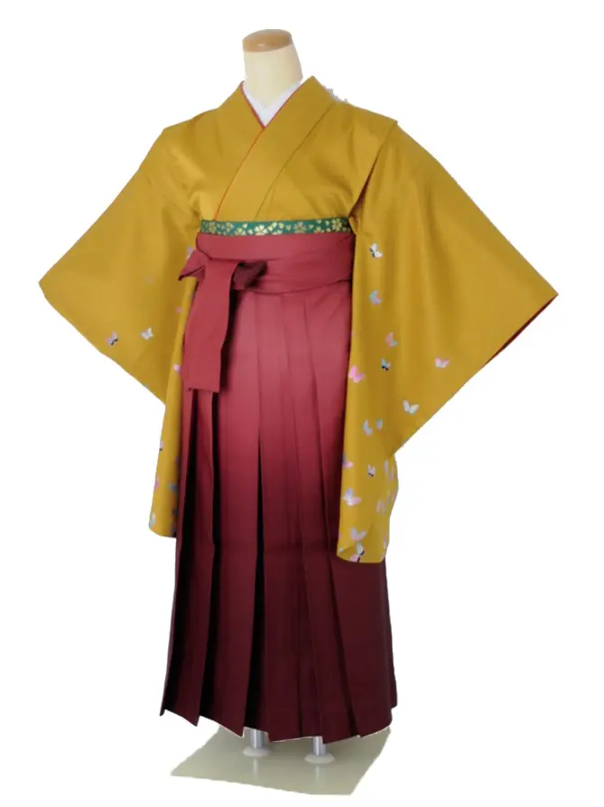 小学生卒業式袴女児c122からし蝶×レッドぼかし