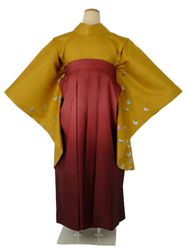 小学生卒業式袴女児 からし蝶×レッドぼかし N021