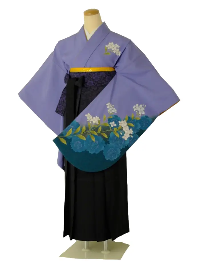 小学生卒業式袴女児 パープル白花桜×バラパープル N024