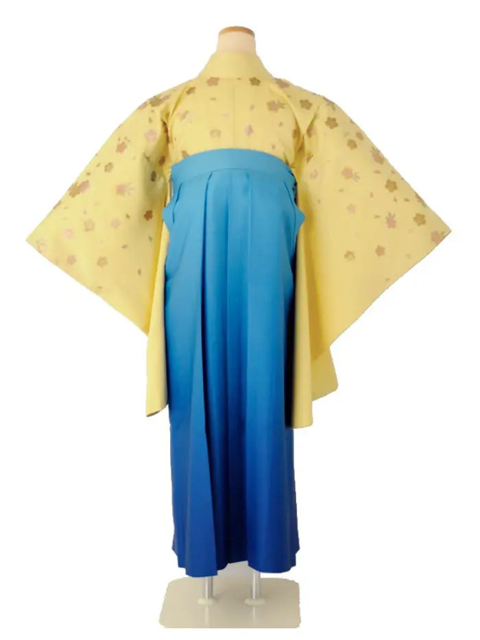 小学生卒業式袴女児 イエローチラシ桜×水色ぼかし刺繍 N032