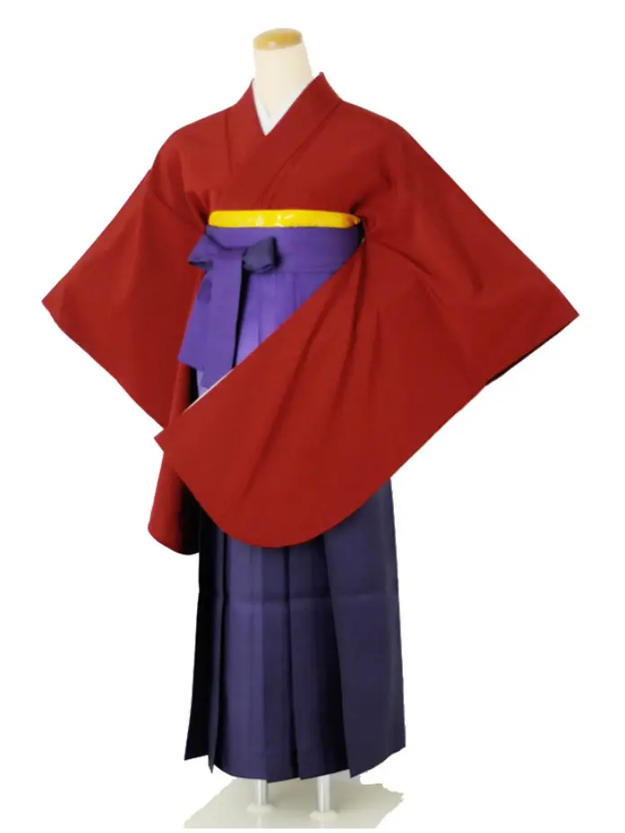 小学生卒業式袴女児 無地レッド×パープルぼかし N036