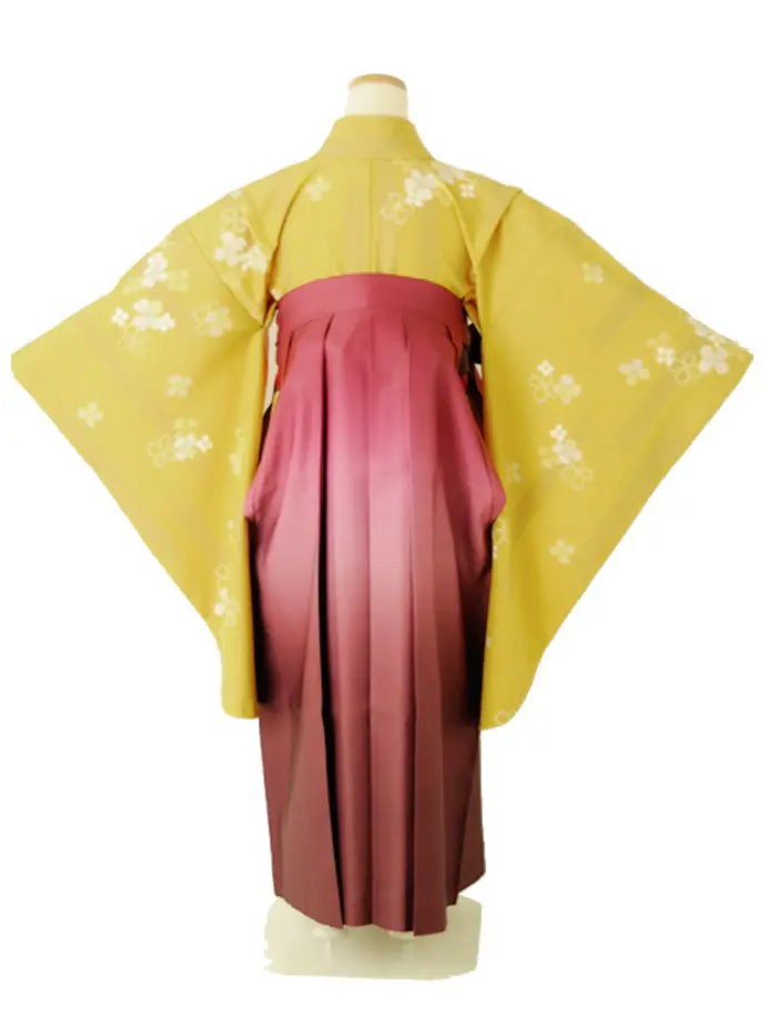 小学生卒業式袴女児 小紋山吹×ワインぼかし N040