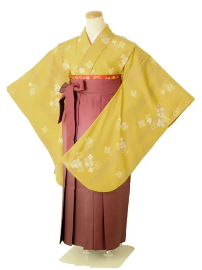 小学生卒業式袴女児 小紋山吹×ワインぼかし N040