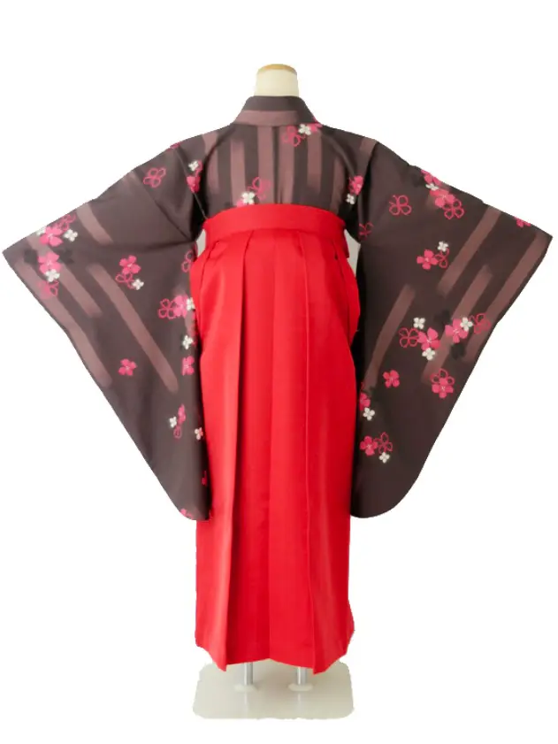 小学生卒業式袴女児 小紋ブラウン×赤 N041