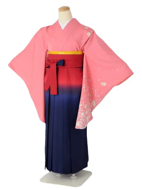 小学生卒業式袴女児c155チラシピンク×赤ぼかし紺