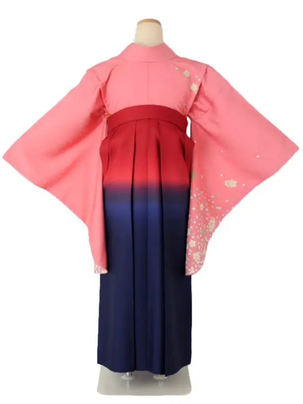 小学生卒業式袴女児 チラシピンク×赤ぼかし紺 N042