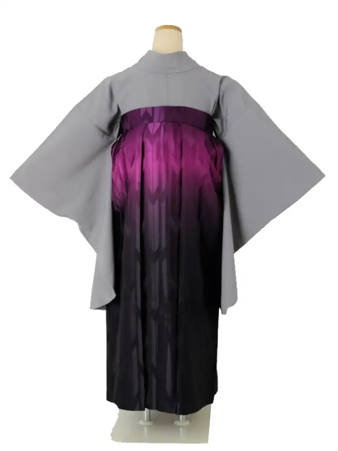 小学生卒業式袴女児 グレー寛斎×パープルぼかし矢絣刺繍 N043