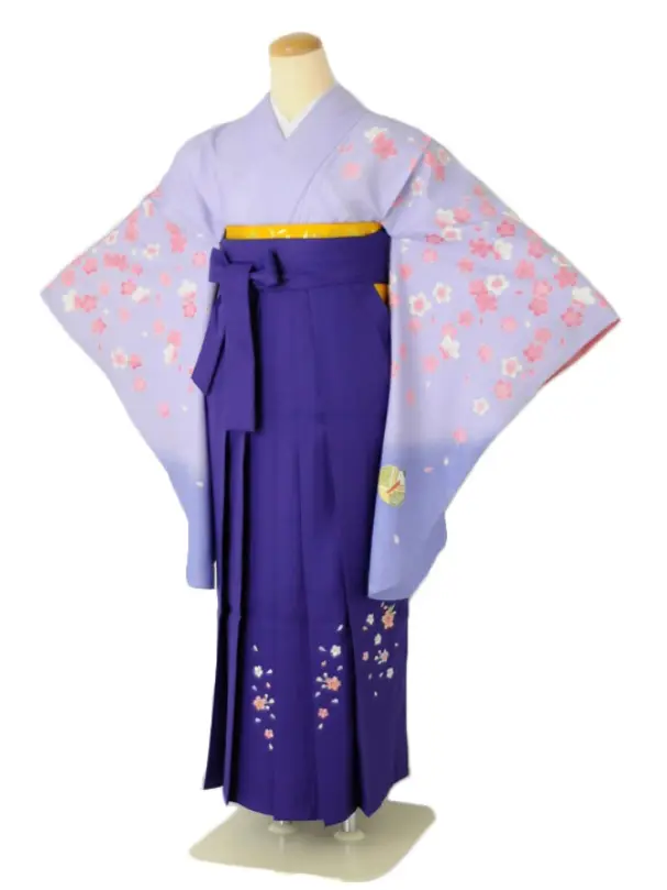 小学生卒業式袴女児c163パープル雛人形×パープル無地桜刺繍