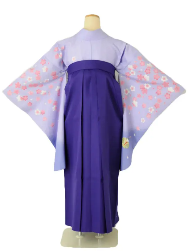 小学生卒業式袴女児 パープル雛人形×パープル無地桜刺繍 N047