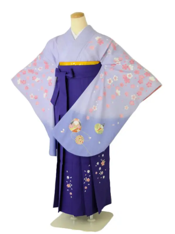小学生卒業式袴女児 パープル雛人形×パープル無地桜刺繍 N047