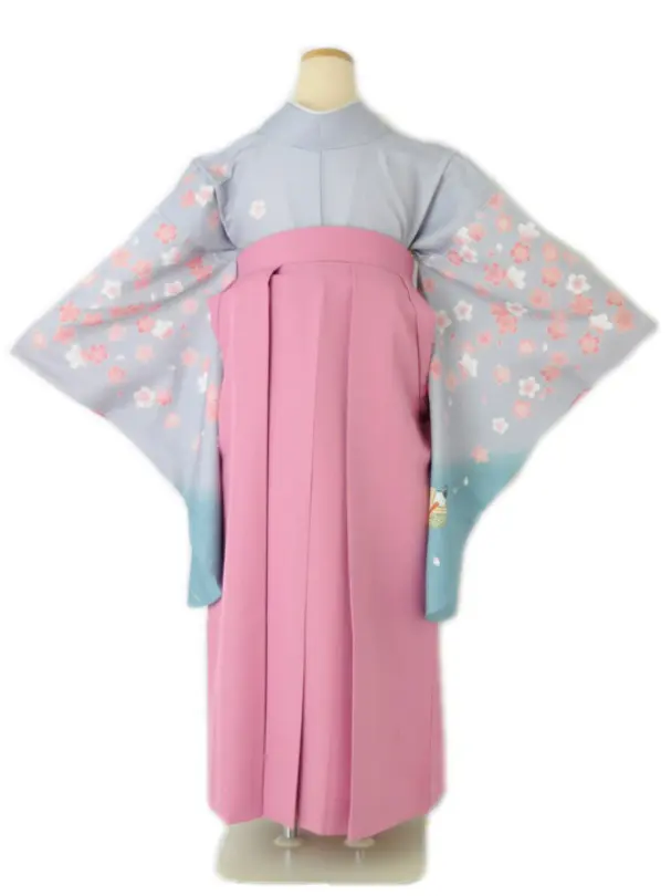 小学生卒業式袴女児 グレー雛人形×ピンク N048