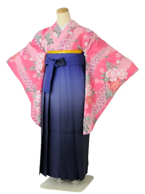 小学生卒業式袴女児c167ピンク藤に菊×ブルーぼかし