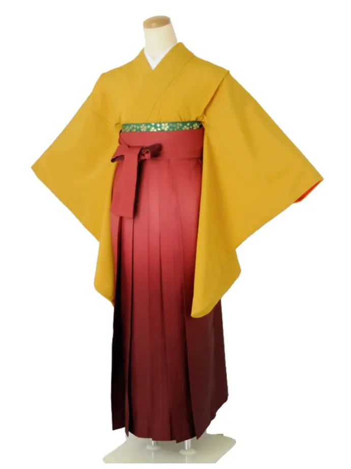 小学生卒業式袴女児c171無地からし×レッドぼかし