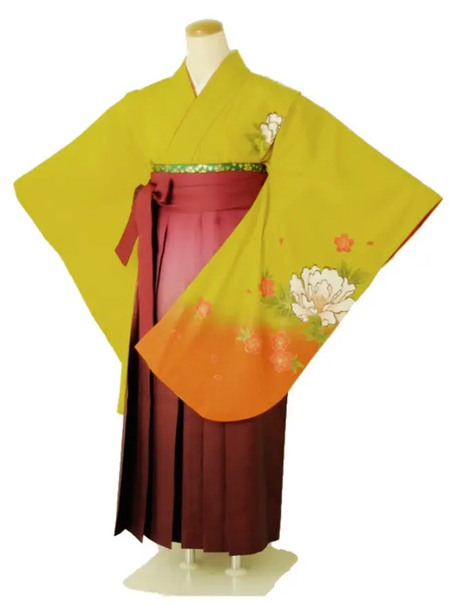 小学生卒業式袴女児 からしぼたん桜×ワインぼかし N054