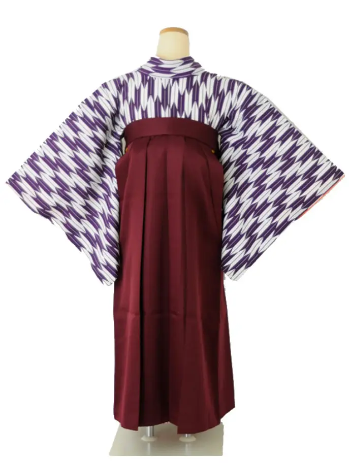 小学生卒業式袴女児 矢絣パープル×ワイン桜刺繍 N055