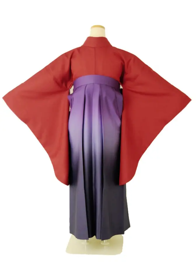 小学生卒業式袴女児 無地レッド×パープルぼかし N056