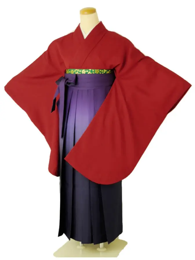 小学生卒業式袴女児 無地レッド×パープルぼかし N056