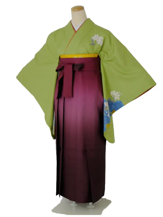 小学生卒業式袴女児c212グリーン白花桜×ワインぼかし