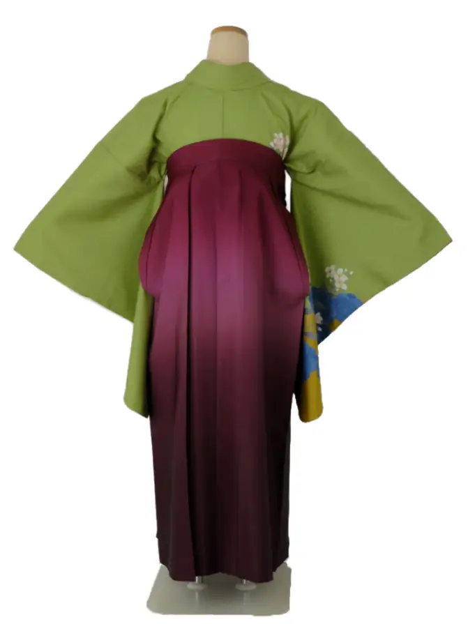 小学生卒業式袴女児 グリーン白花桜×ワインぼかし N057