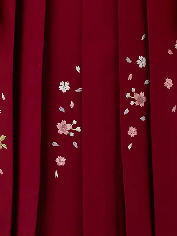 小学生卒業式袴女児 桜子振袖ピンク×エンジ無地桜刺繍 N058