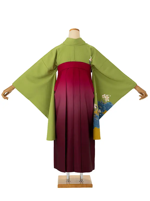 小学生卒業式袴女児 グリーン白花桜×レッドぼかし N059