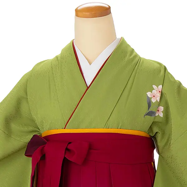 小学生卒業式袴女児 グリーン白花桜×レッドぼかし N059