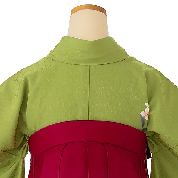 小学生卒業式袴女児 グリーン白花桜×レッドぼかし N059