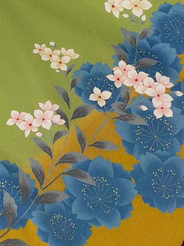 小学生卒業式袴女児 グリーン白花桜×レッドぼかし N059