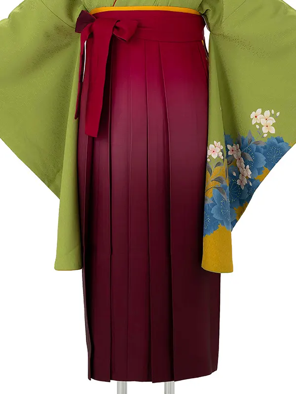 小学生卒業式袴女児 グリーン白花桜×レッドぼかし N059