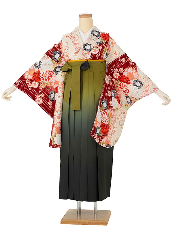 小学生卒業式袴女児 桜とシャクヤク×若草ぼかし N061