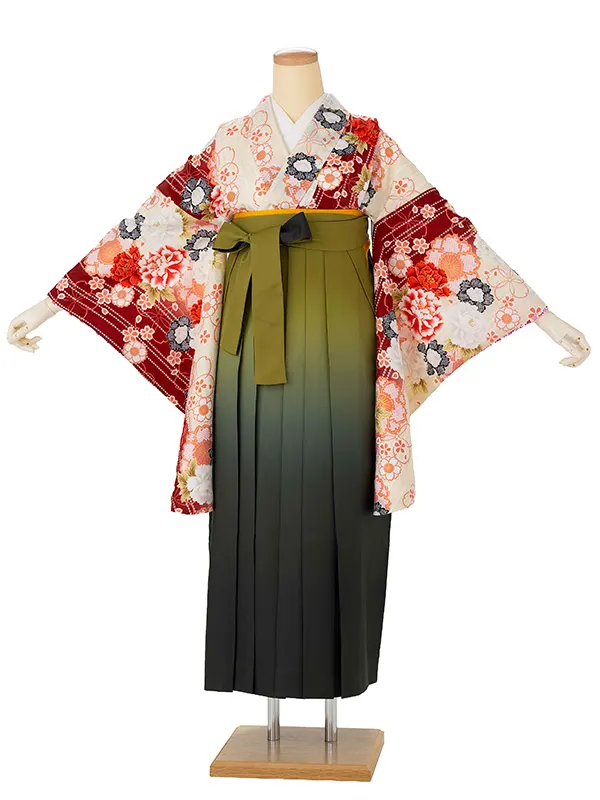 小学生卒業式袴女児 桜とシャクヤク×若草ぼかし N061