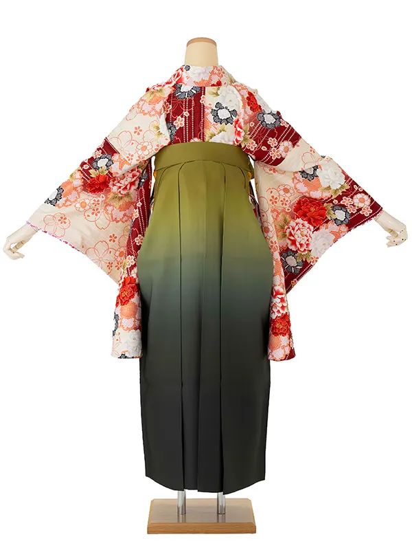 小学生卒業式袴女児 桜とシャクヤク×若草ぼかし N061