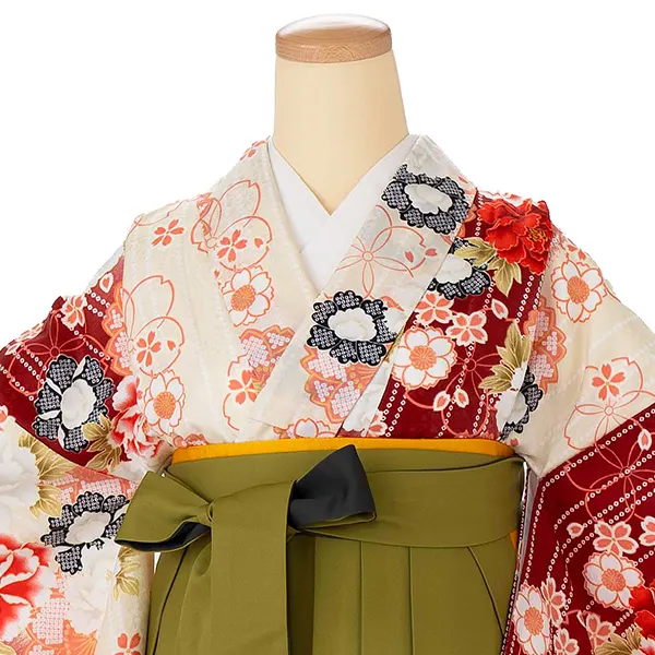 小学生卒業式袴女児 桜とシャクヤク×若草ぼかし N061