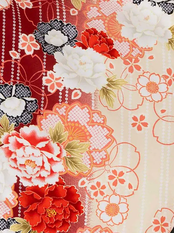 小学生卒業式袴女児 桜とシャクヤク×若草ぼかし N061