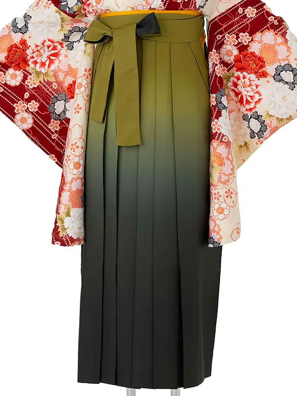 小学生卒業式袴女児 桜とシャクヤク×若草ぼかし N061