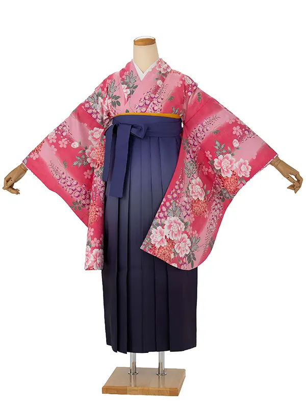 小学生卒業式袴女児 ピンク藤に菊×ブルーぼかし N062