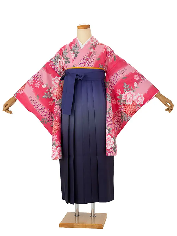 小学生卒業式袴女児 ピンク藤に菊×ブルーぼかし N062