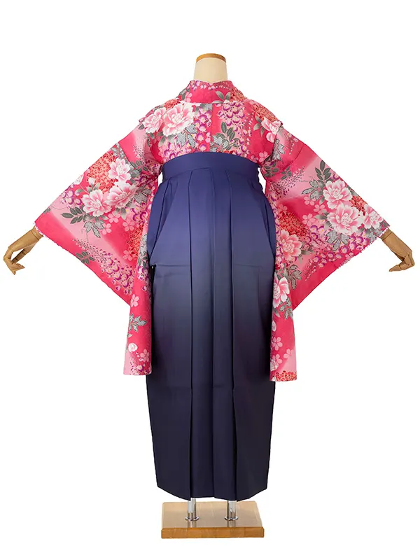 小学生卒業式袴女児 ピンク藤に菊×ブルーぼかし N062