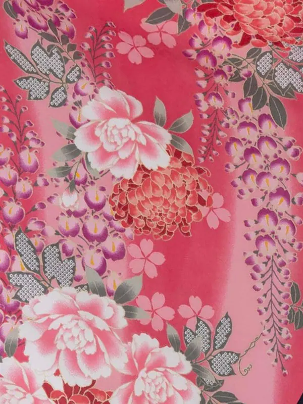 小学生卒業式袴女児 ピンク藤に菊×ブルーぼかし N062