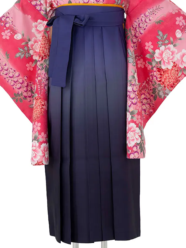 小学生卒業式袴女児 ピンク藤に菊×ブルーぼかし N062