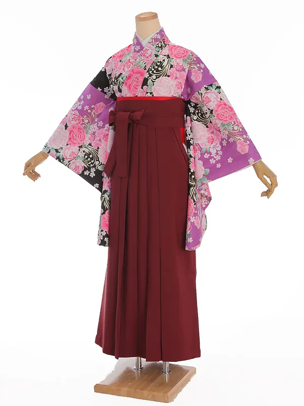 小学生卒業式袴レンタル 紫 薔薇×えんじ袴 Z367
